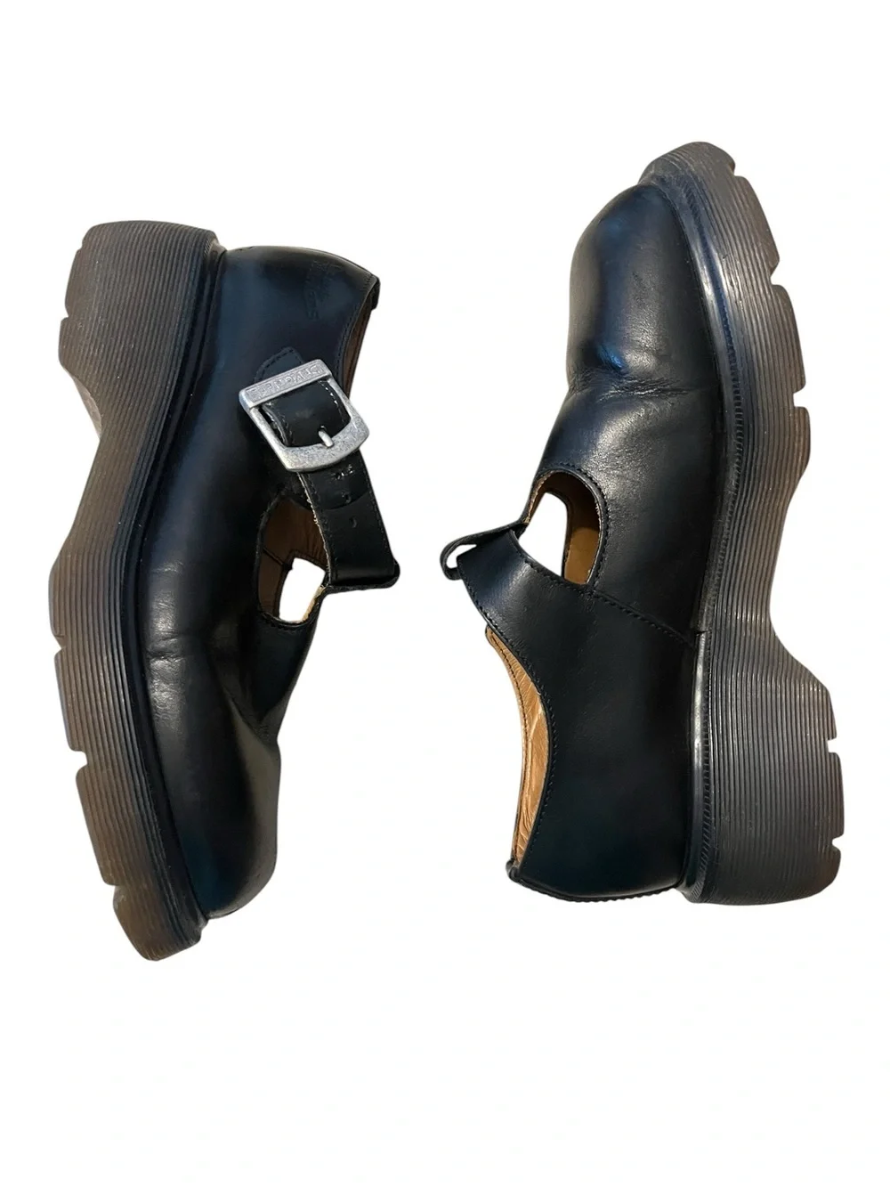Vtg Dr. Martens MARY JANE England Black Leather Platform T-strap Buckle 8334
